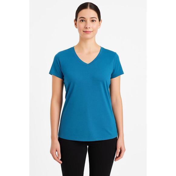 Athletic Works Teal V Neck Short Sleeves Stretch Casual Basic T Shirt Large - Picture 1 of 7